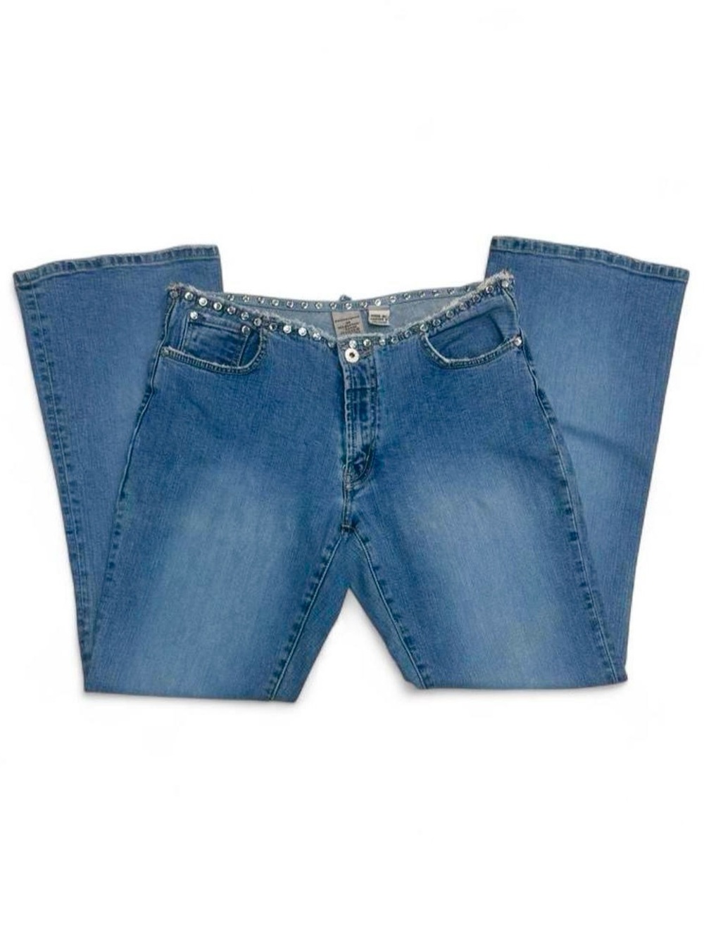 Y2K Low Rise Rhinestone Diamond Studded Waistless Jeans Parasuco Size 32